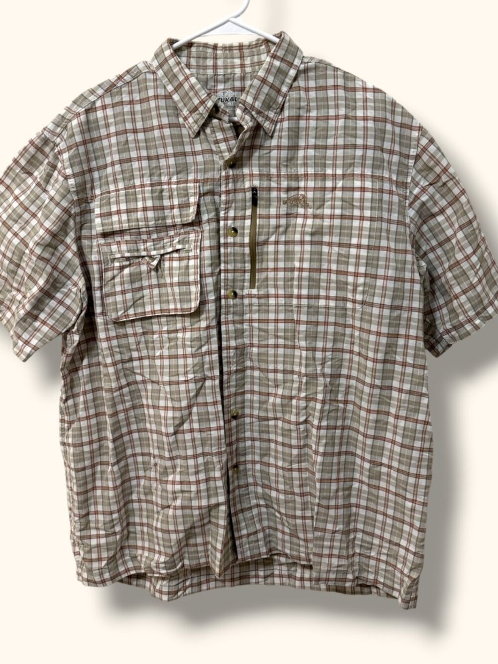 Natural Gear Shirt Mens L Short Sleeve Plaid Fishing Vent Back Breathable Nylon - Picture 1 of 12